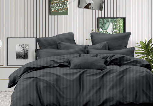 КПБ СТРАЙП-Сатин Темно-серый 140гр 100% хлопок