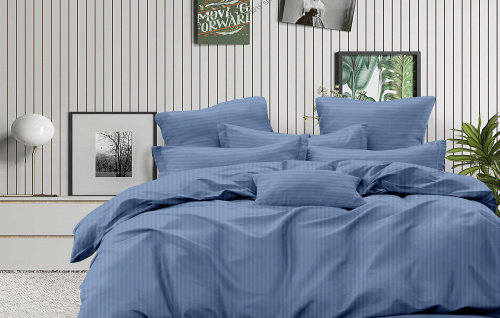 КПБ СТРАЙП-Сатин Джинс 140гр 100% хлопок на резинке